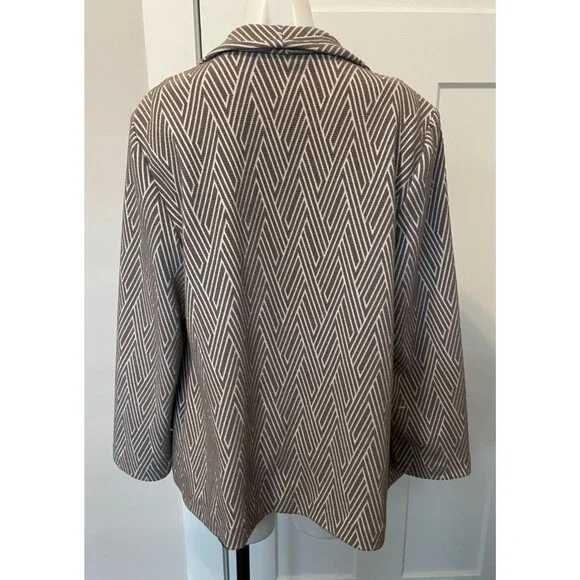 CHICOS Womens Open CARDIGAN Long Sleeve TAUPE White STRIPE Size 2 (L/12) - Picture 4 of 5